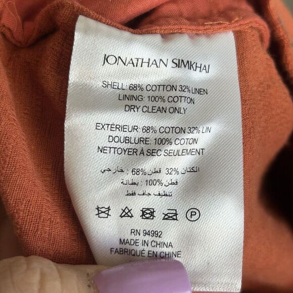 Jonathan Simkhai Puff Sleeves Top Womens 10 Orange Linen Quince Cropped NEW - Picture 11 of 12